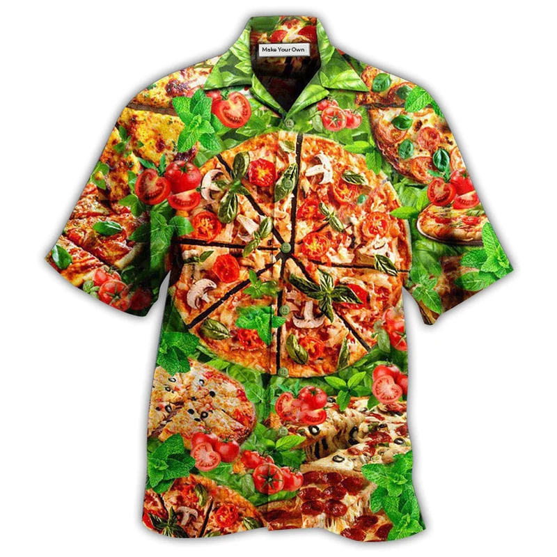 Food Delicious Pizza First Bite Hawaiian Shirt Design Detail For Beach Days And Holiday Travel