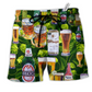 Beer Love It Green Leaves Hawaiian Print Beach Shorts For Sunny Outdoor Celebrations