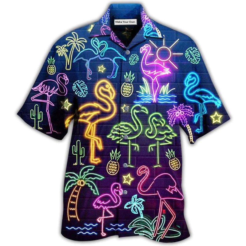 Dreamy Flamingo Stand Tall Big Hawaiian Shirt Design Detail For Beach Days And Holiday Travel