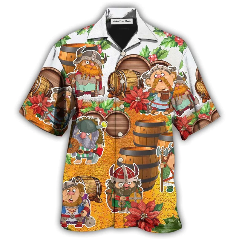 Funny Norse Warrior Beer Christmas Hawaiian Shirt Design Detail For Beach Days And Holiday Travel