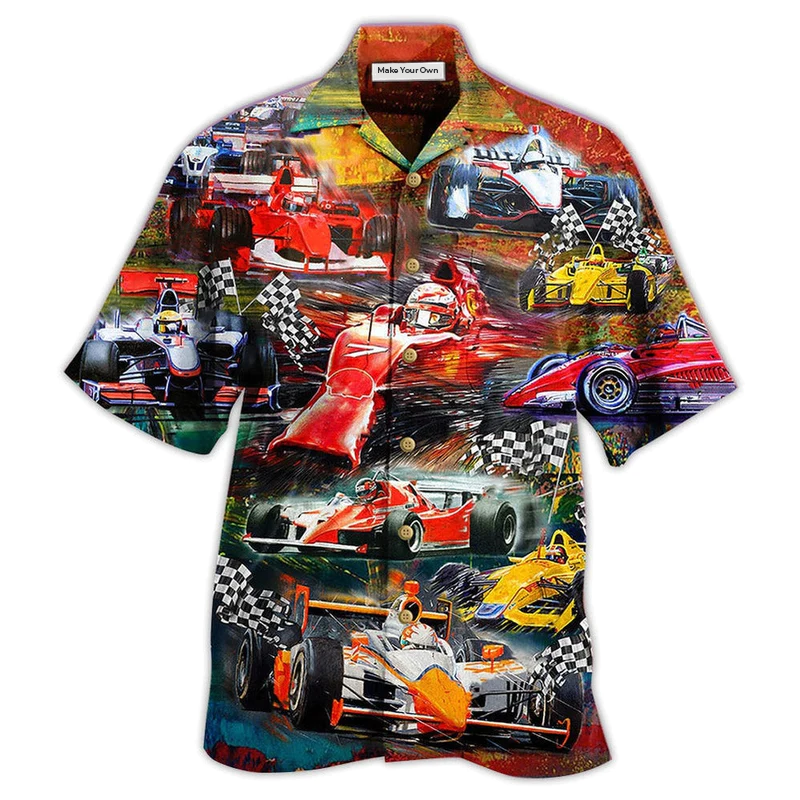 Car Racing Race Hawaiian Shirt Artwork Detail For Tropical Trips And Casual Outings