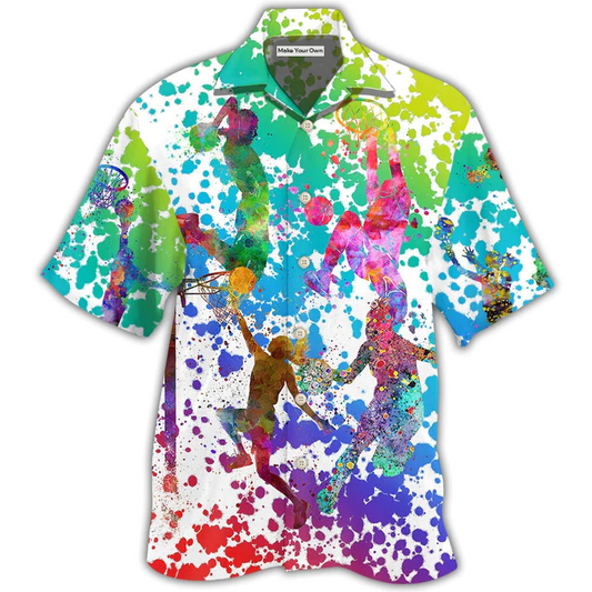 Colorful Artistic Basketball Hawaiian Shirt For Resort Getaways Summer Adventures And Casual Gifting