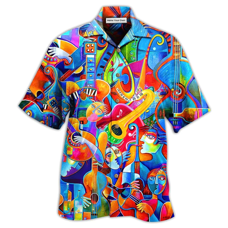 Colorful Music Notes Hawaiian Shirt For Summer Vacation Beach Travel And Casual Wear