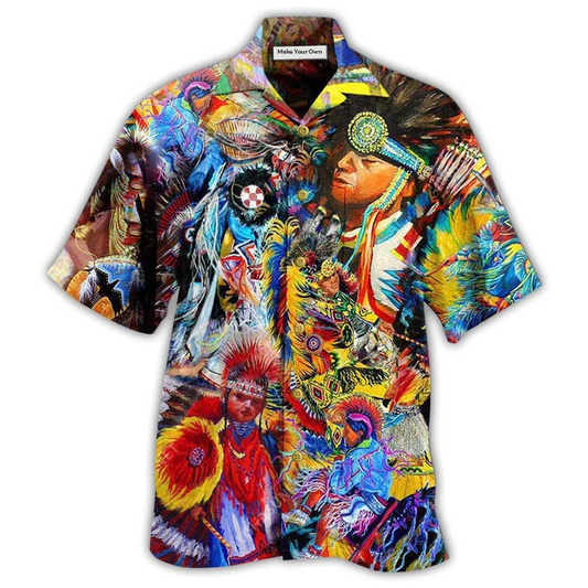 Bohemian American Pow Wow Dance Hawaiian Shirt Pattern View For Lightweight Everyday Style