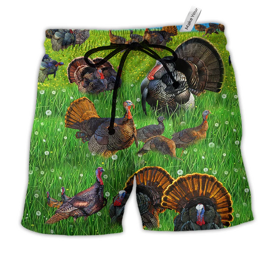 Turkey Life Is Better With Animals Hawaiian Beach Shorts For Relaxed Warm Weather Wear