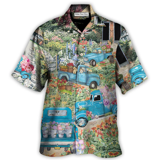Floral Truck Delivery Hawaiian Shirt Fabric Pattern Detail For Resort Wear