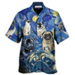 Cute Dog Pug Starry Night Hawaiian Shirt Artwork Detail For Resort Trips And Outdoor Activities