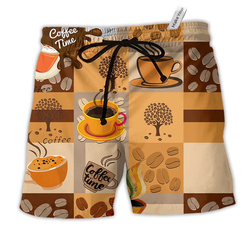 Coffee Time To Relax Hawaiian Print Beach Shorts For Food And Drink Fans