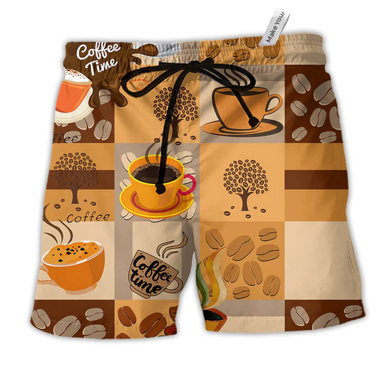 Coffee Time To Relax Hawaiian Print Beach Shorts For Food And Drink Fans