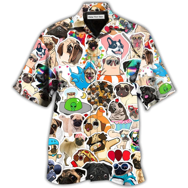 Playful Pug Hawaiian Shirt For Tropical Parties Vacation Travel And Casual Summer Style