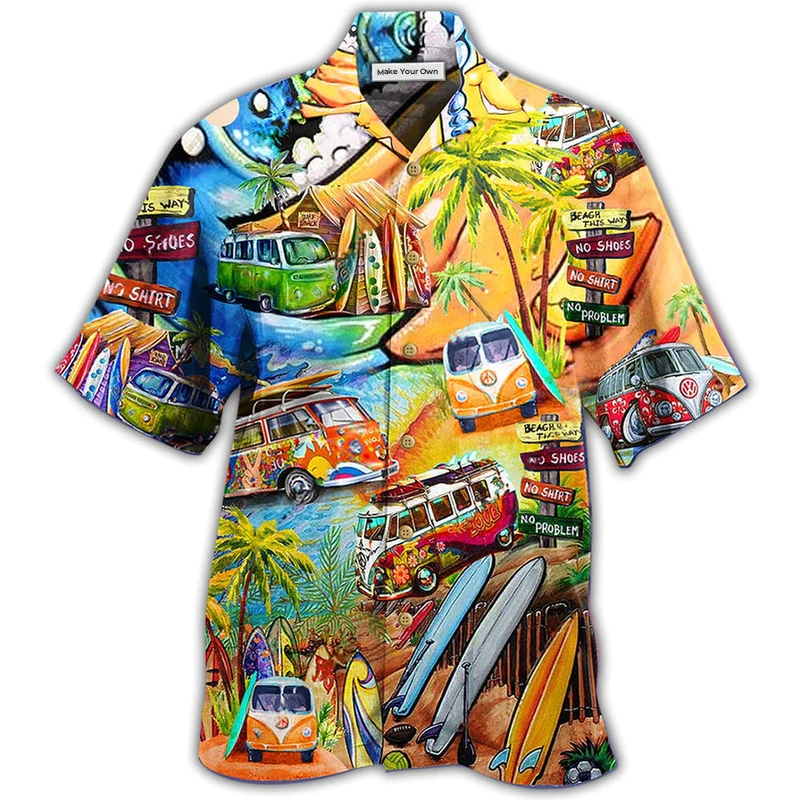 Beach Summer Hippie Peace And Bus Hawaiian Shirt For Coastal Vacations Warm Weather Events And Daily Style