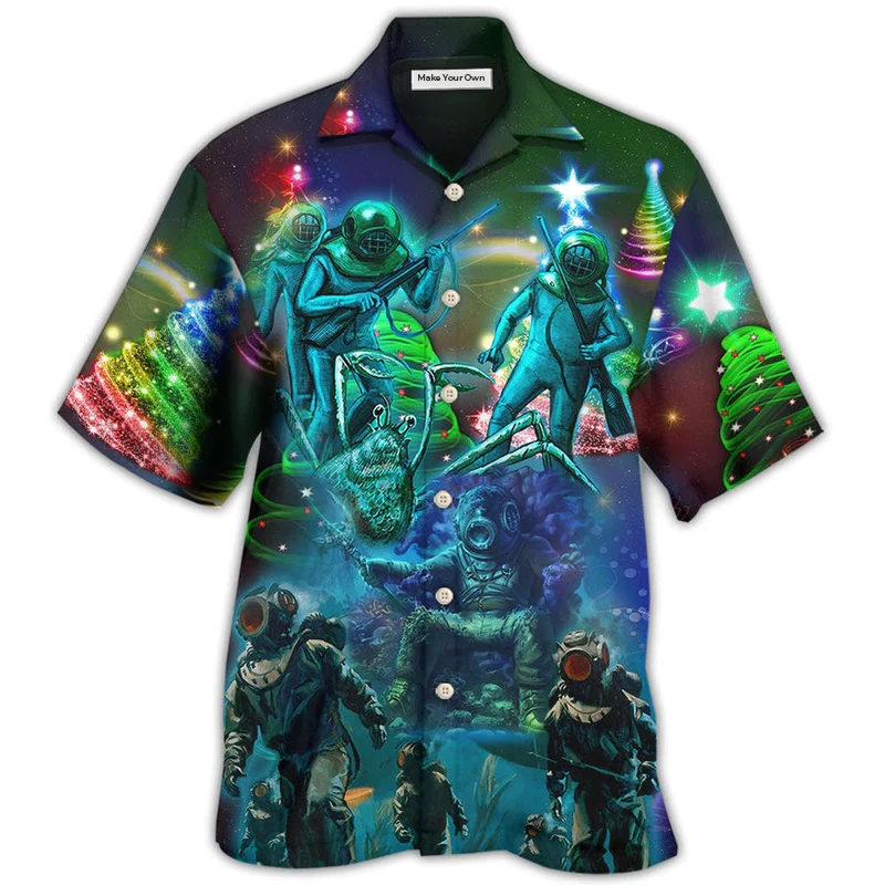 Festive Diving Ocean Christmas Hawaiian Shirt For Resort Getaways And Comfortable Summer Activities