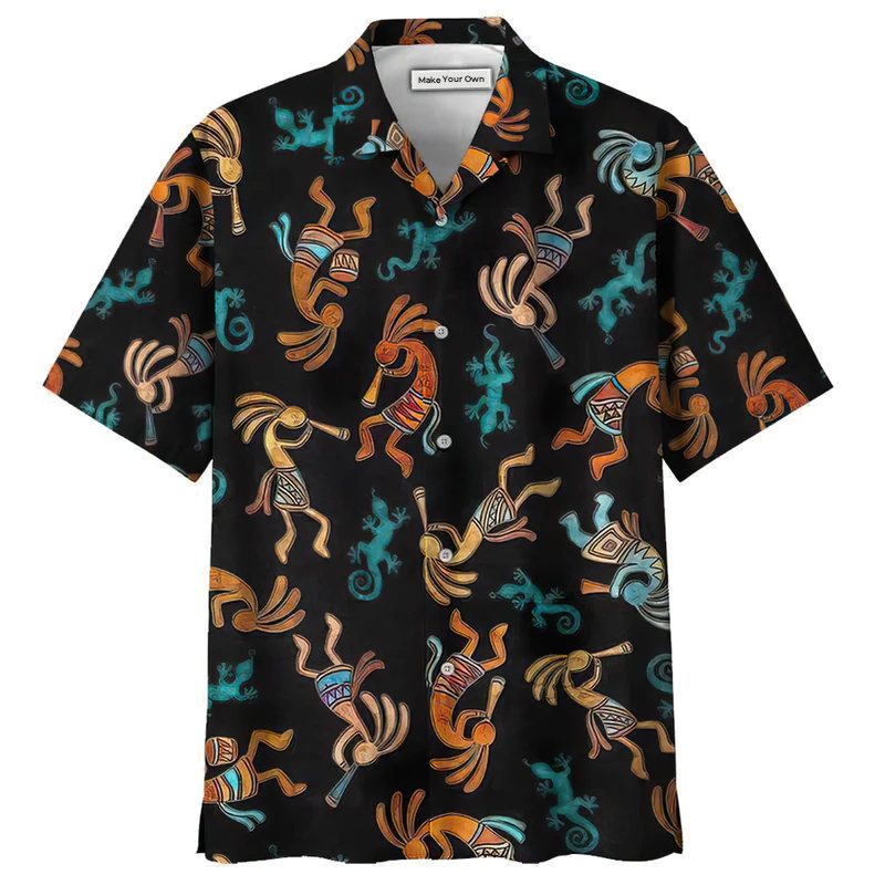 Bohemian Black Peace Hawaiian Shirt Design Detail For Sunny Adventures And Casual Wear