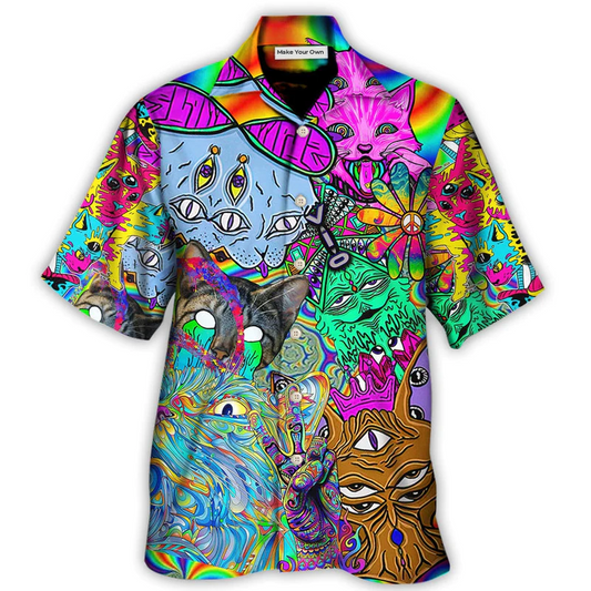 Bohemian Cat Break Hawaiian Shirt Design Detail For Sunny Adventures And Casual Wear