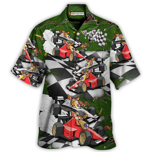 Australian Kangaroo Racing Car Hawaiian Shirt Summer Design Detail For Island Holidays