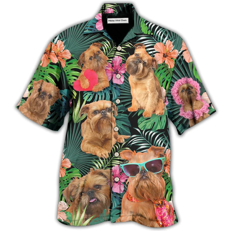 Tropical Dog Griffon Brussels Hawaiian Shirt Pattern View For Lightweight Everyday Style