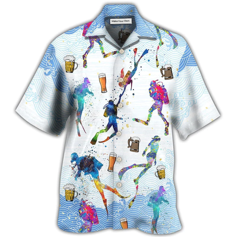 Diving Beer Hawaiian Shirt Pattern View For Relaxed Warm Weather Outfits
