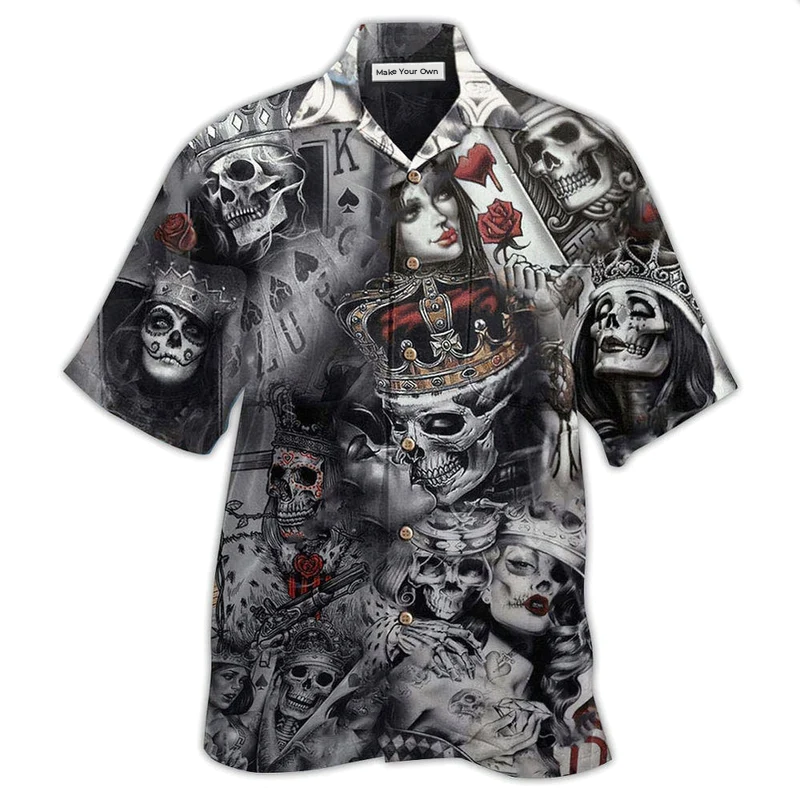 Skull And Casino Cards Hawaiian Shirt For Vacation Parties Beach Outings And Relaxed Daily Wear
