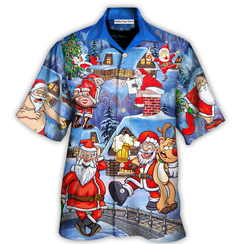Christmas Santa Hawaiian Shirt Fabric Pattern Detail For Weekend Trips