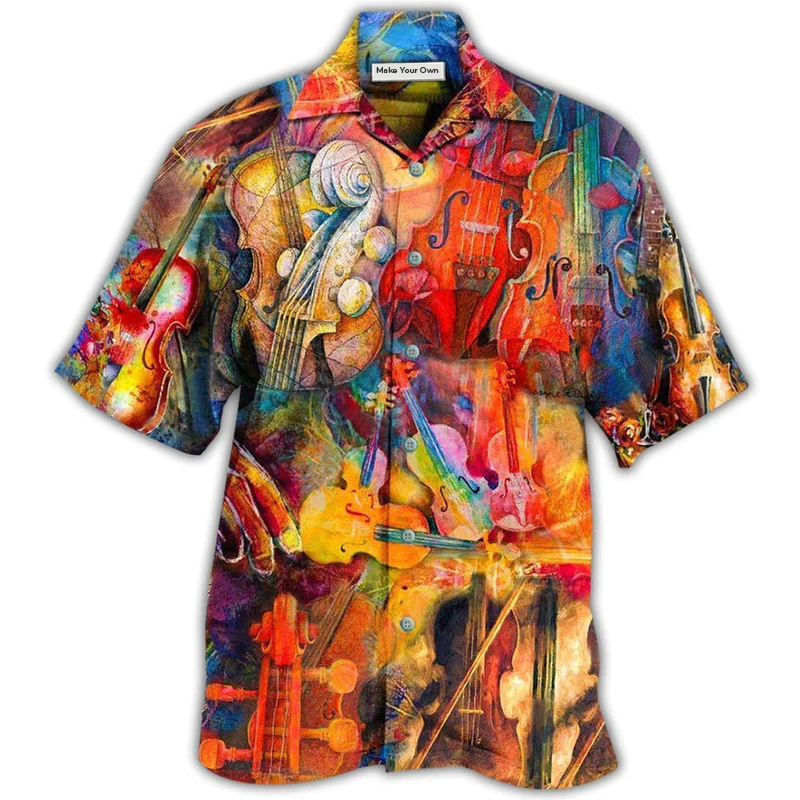 Colorful Violin Hawaiian Shirt For Vacation Getaways Resort Wear And Casual Celebrations