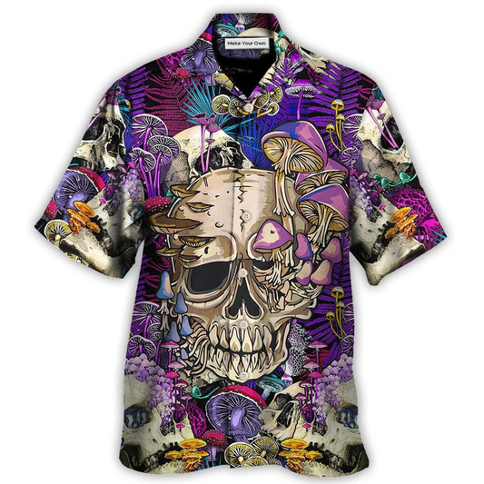 Magical Mushroom Bright Psychedelic Skull Hawaiian Shirt Artwork View For Coastal Escapes And Resort Style