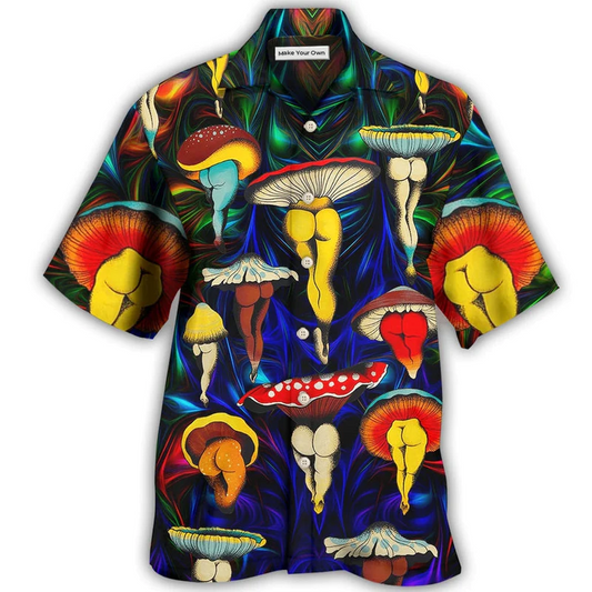 Bohemian Funny Mushroom Hawaiian Shirt Pattern View For Relaxed Warm Weather Outfits