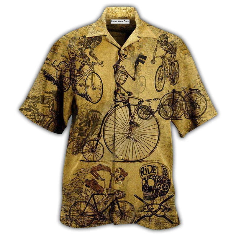 Vintage Bicycle And Skull Hawaiian Shirt For Warm Weather Adventures Parties And Daily Comfort