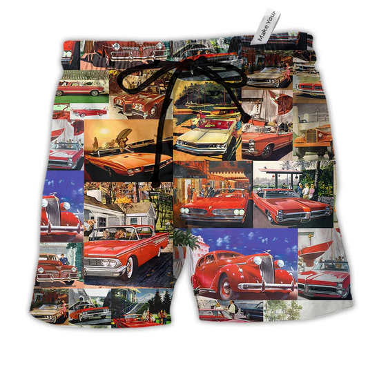 Vintage Car In My Life Colorful Hawaiian Print Beach Shorts For Weekend Getaways And Travel