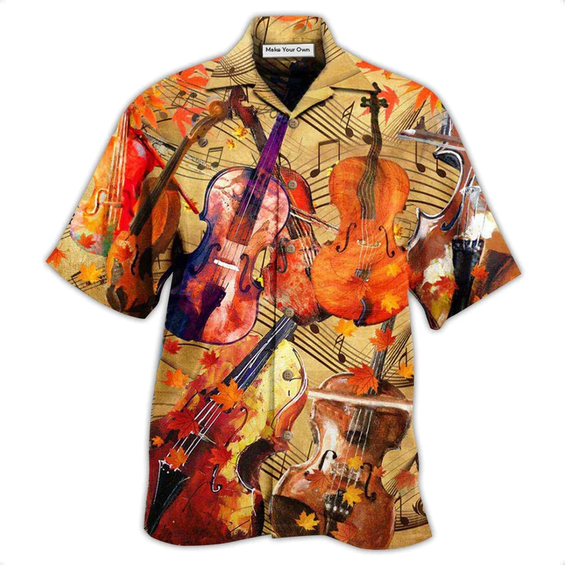 Violin Hawaiian Shirt For Resort Travel Summer Outings And Casual Gatherings