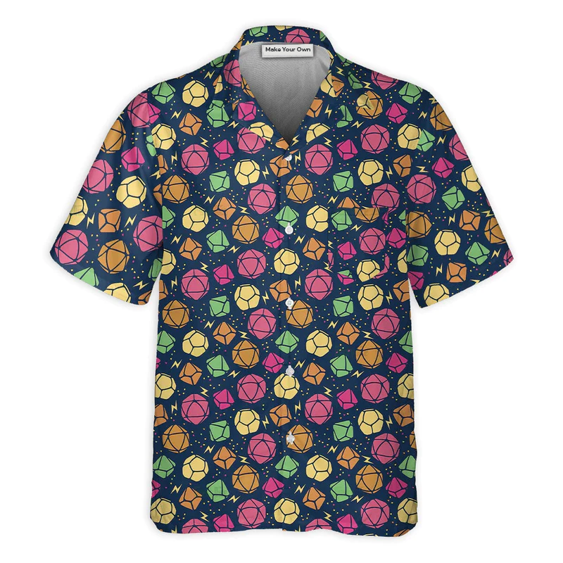 Fantasy Colorful Role Dice Hawaiian Shirt All Over Print Detail For Coastal Travel