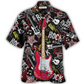 Happy Guitar Rock Christmas Hawaiian Shirt Artwork Detail For Tropical Trips And Casual Outings