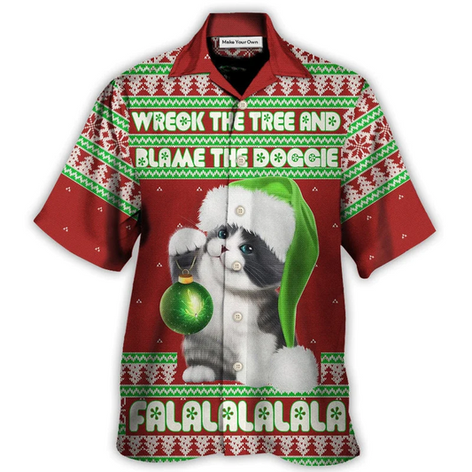 Red Cat Wreck Tree Christmas Hawaiian Shirt Artwork View For Coastal Escapes And Resort Style
