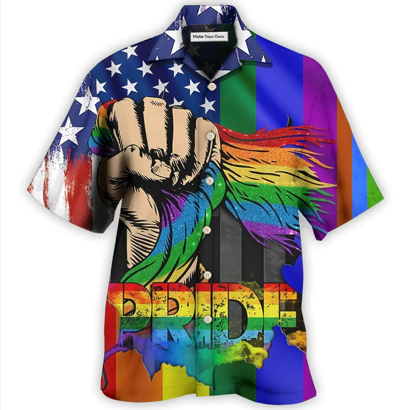 Rainbow Pride Hand Hawaiian Shirt Artwork View For Coastal Escapes And Resort Style