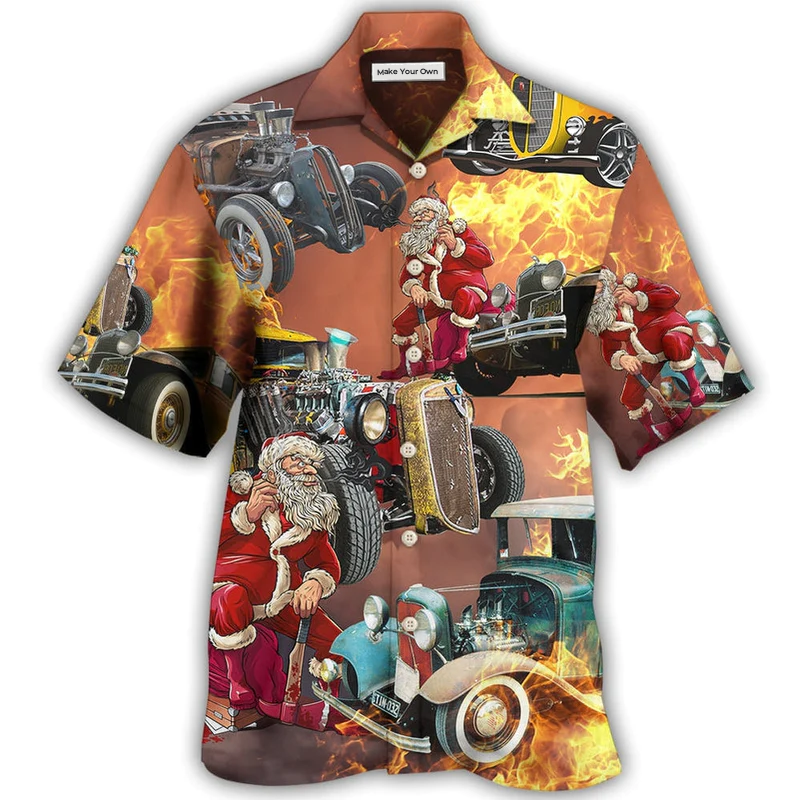 Christmas Flame Hot Rod Hawaiian Shirt For Beach Vacations Casual Parties And Warm Weather Style