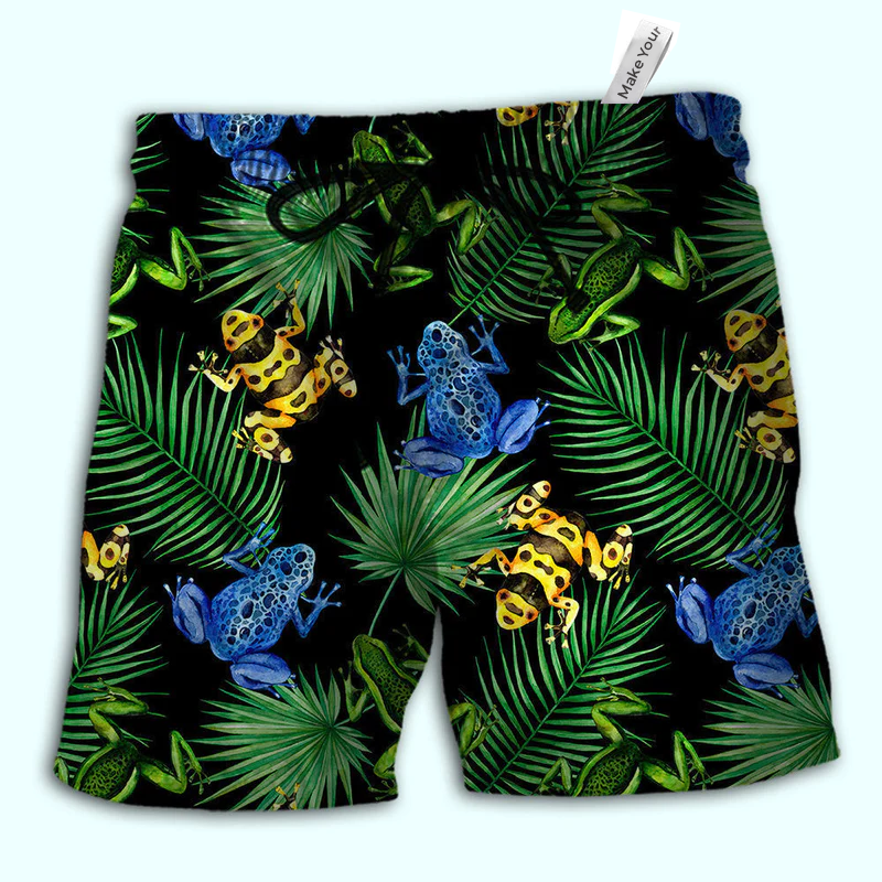 Green Tropical Leaf Frog Beach Shorts For Island Getaways And Comfortable Daily Use