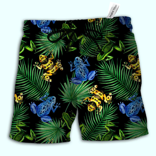 Green Tropical Leaf Frog Beach Shorts For Island Getaways And Comfortable Daily Use