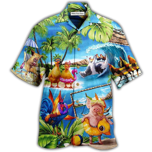 Duck Farm Animals Stay Chicken Pig Hawaiian Shirt For Summer Events And Casual Outdoor Wear