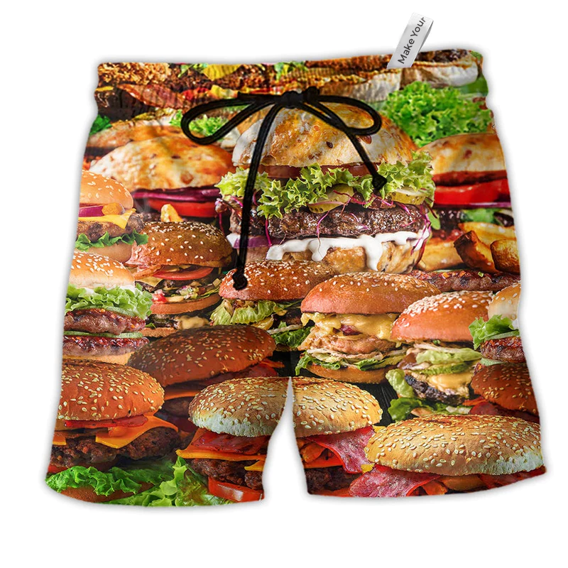 Food Is Good Mood Delicious Hamburger So Fun Beach Shorts For Sunny Outdoor Celebrations