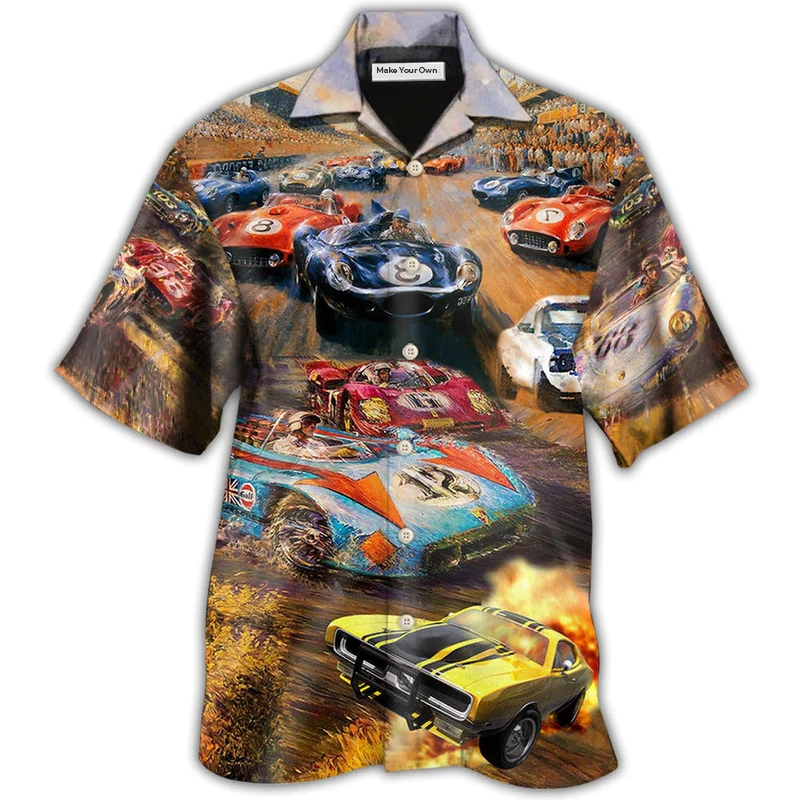 Racing Car Hawaiian Shirt For Tropical Travel Beach Gatherings And Comfortable Wear