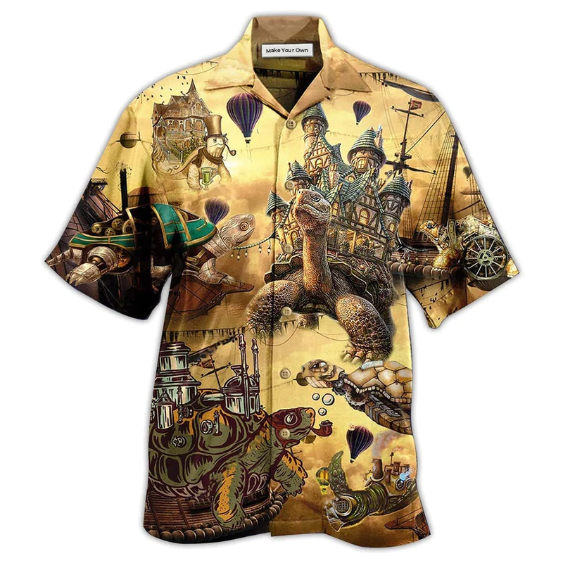 Vintage Turtle House Hawaiian Shirt Artwork View For Weekend Travel And Beach Style