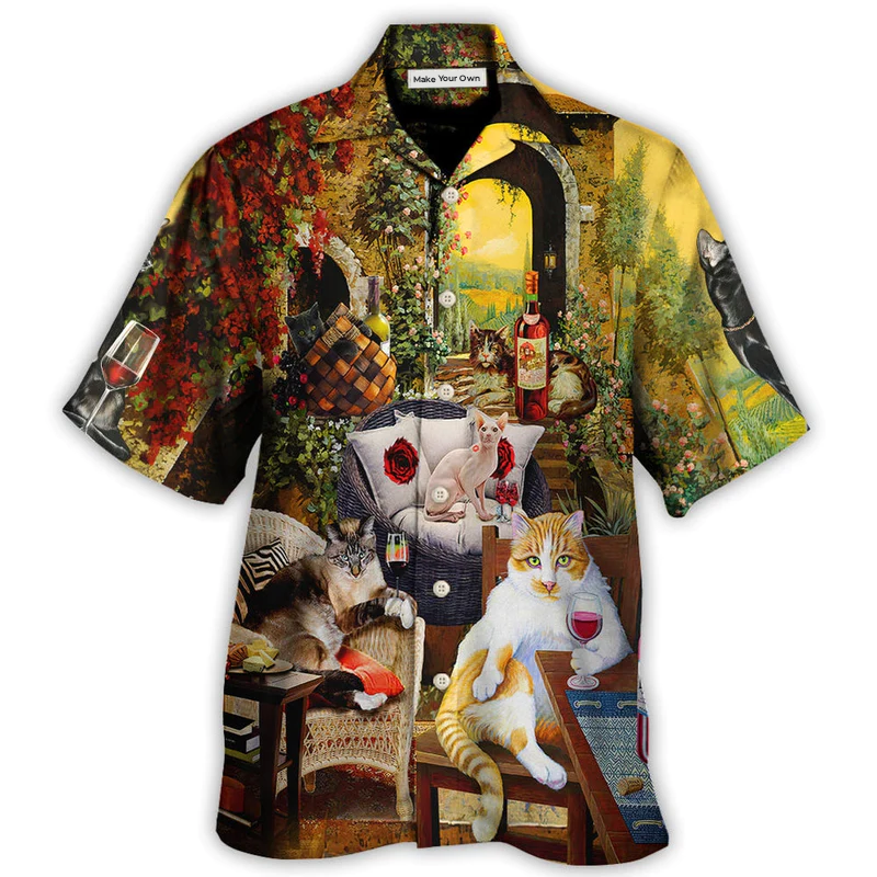 Cat Drink Wine Judge Hawaiian Shirt Detailed Pattern View For Thoughtful Gifting