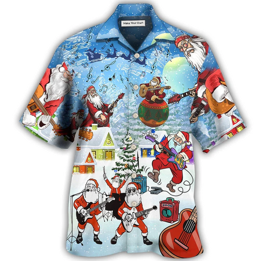 Music Christmas Santa Guitar Hawaiian Shirt Design Detail For Beach Days And Holiday Travel