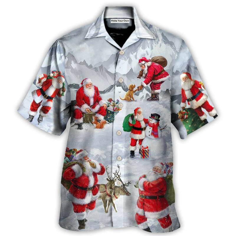 Christmas Santa Snow Mountain Hawaiian Shirt Print Closeup For Vacation Style