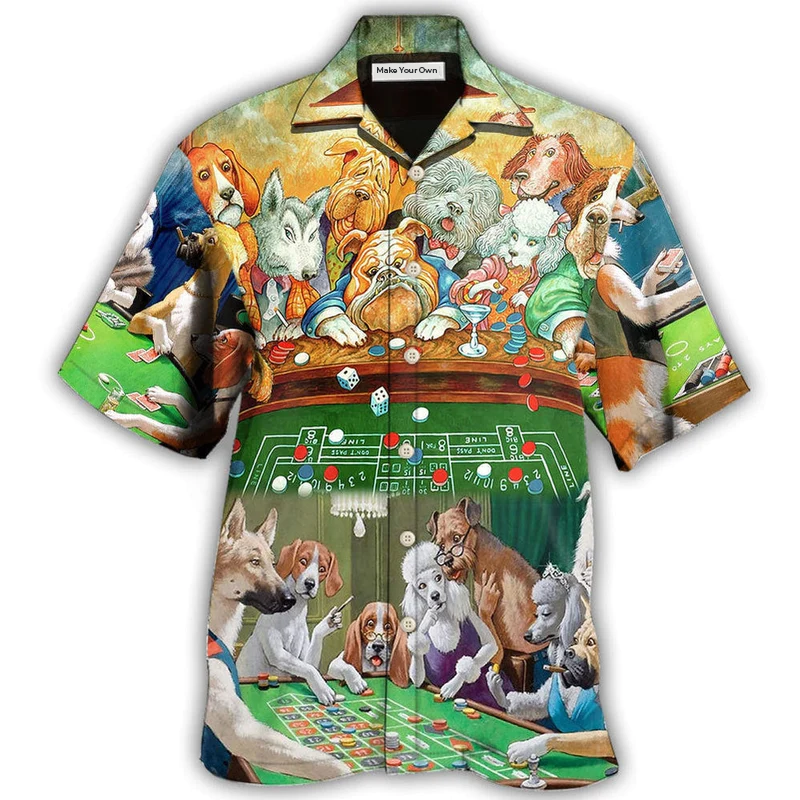 Funny Dog Casino Play Many Hawaiian Shirt Pattern Detail For Summer Holidays And Outdoor Fun