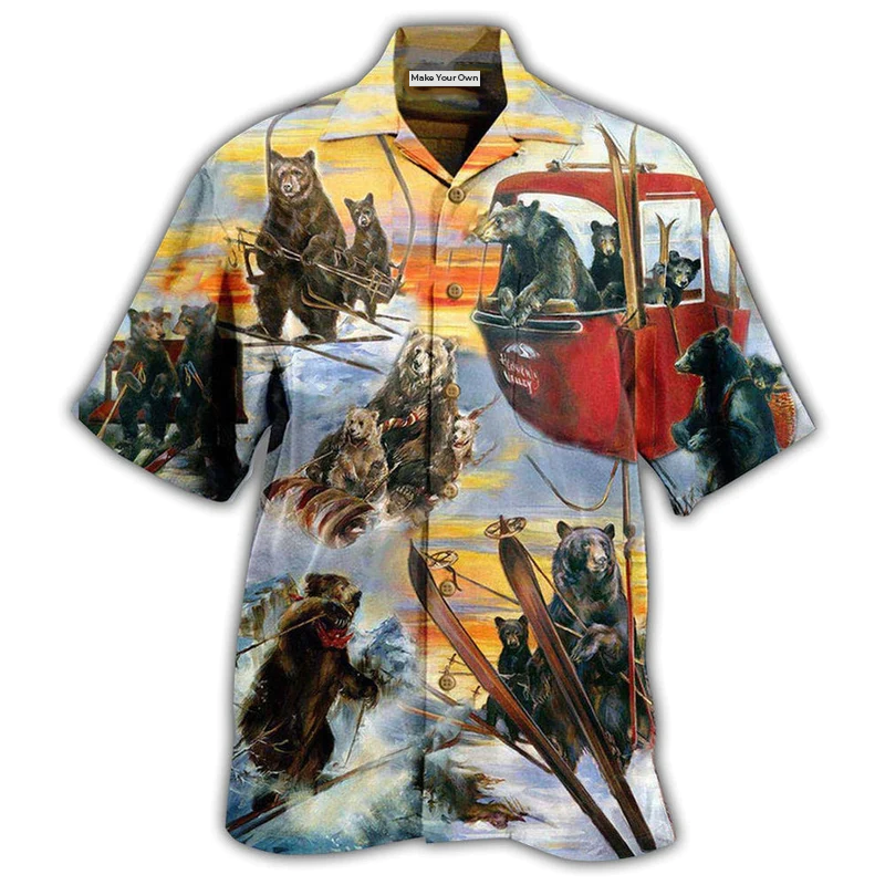 Playful Bear Hawaiian Shirt For Resort Travel Summer Outings And Casual Gatherings