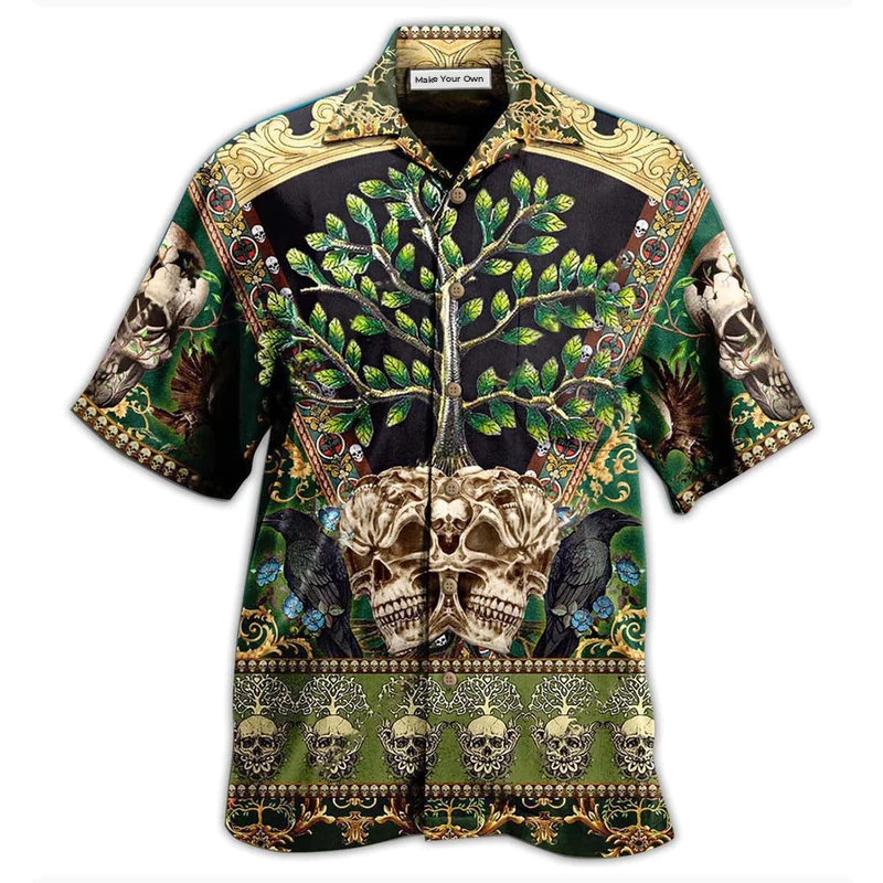Green Skull Hawaiian Shirt For Island Trips Summer Gatherings And Comfortable Daily Wear