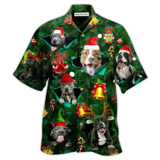 Festive Dog Pitbull Pit Mas Hawaiian Shirt Design Detail For Beach Days And Holiday Travel