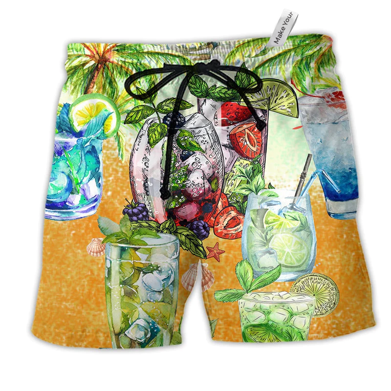 Cocktail Mojito Gives Summer Vibe Hawaiian Print Beach Shorts For Sunny Outdoor Celebrations