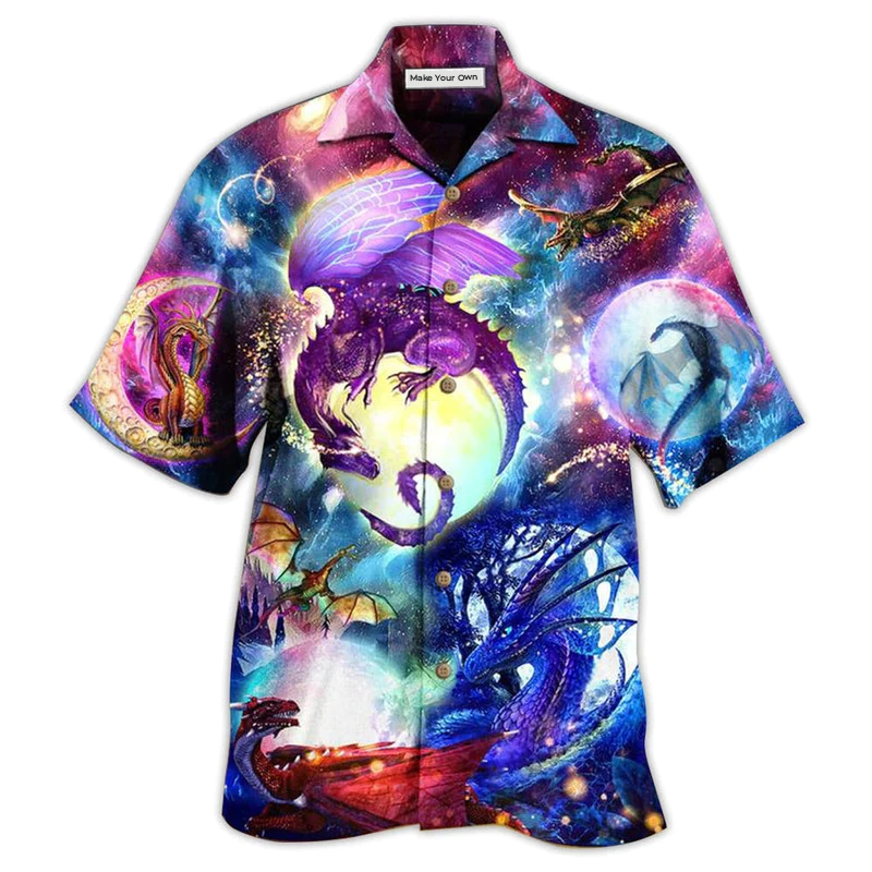 Dragon Galaxy Sky Hawaiian Shirt Pattern Detail For Vacation Travel And Daily Wear