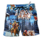 Horse And Santa Love Christmas Cold Weather Beach Shorts For Christmas Getaways
